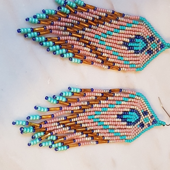 Ukrainian New Extra Large Bohemian Beaded Hippy Earrings - Picture 3 of 7